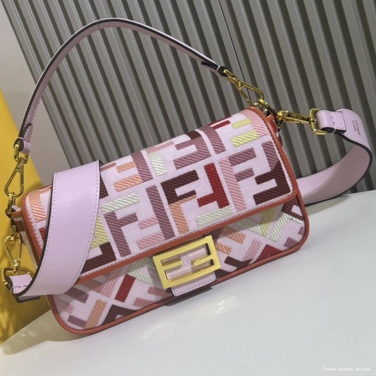 Affordable In FF Bag Canvas Baguette Motif Medium Multi Pink Fendi 0811
